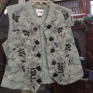 Paul Harris Design Boho Womens Vest Embroidery Large Gray